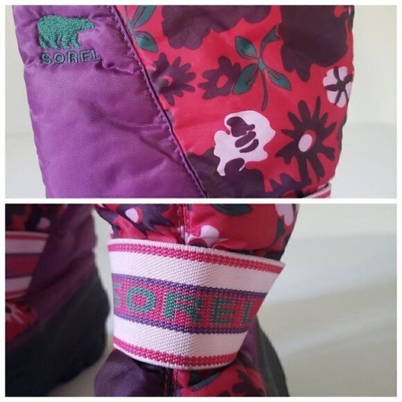 SOREL Cub Pink and Purple Floral Waterproof Insulated Winter Snow Boot Sz 5 - Picture 11 of 12